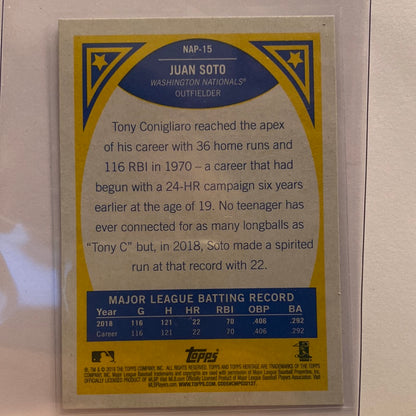 2019 Topps Heritage Juan Soto NAP trading card