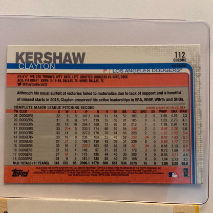 2019 Topps Chrome Clayton Kershaw Sepia Refractor trading card