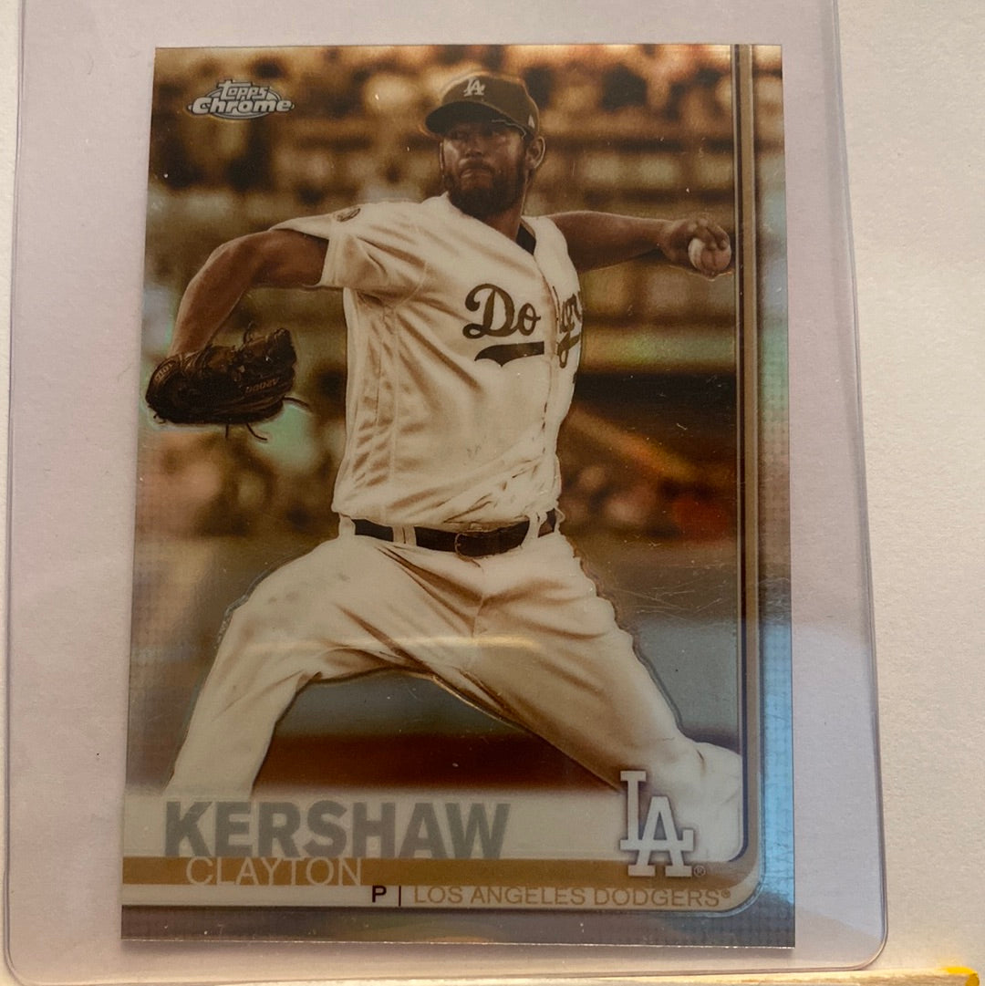 2019 Topps Chrome Clayton Kershaw Sepia Refractor trading card