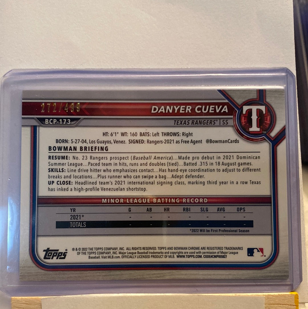 2022 Bowman Chrome Danver Cueva Refractor trading card