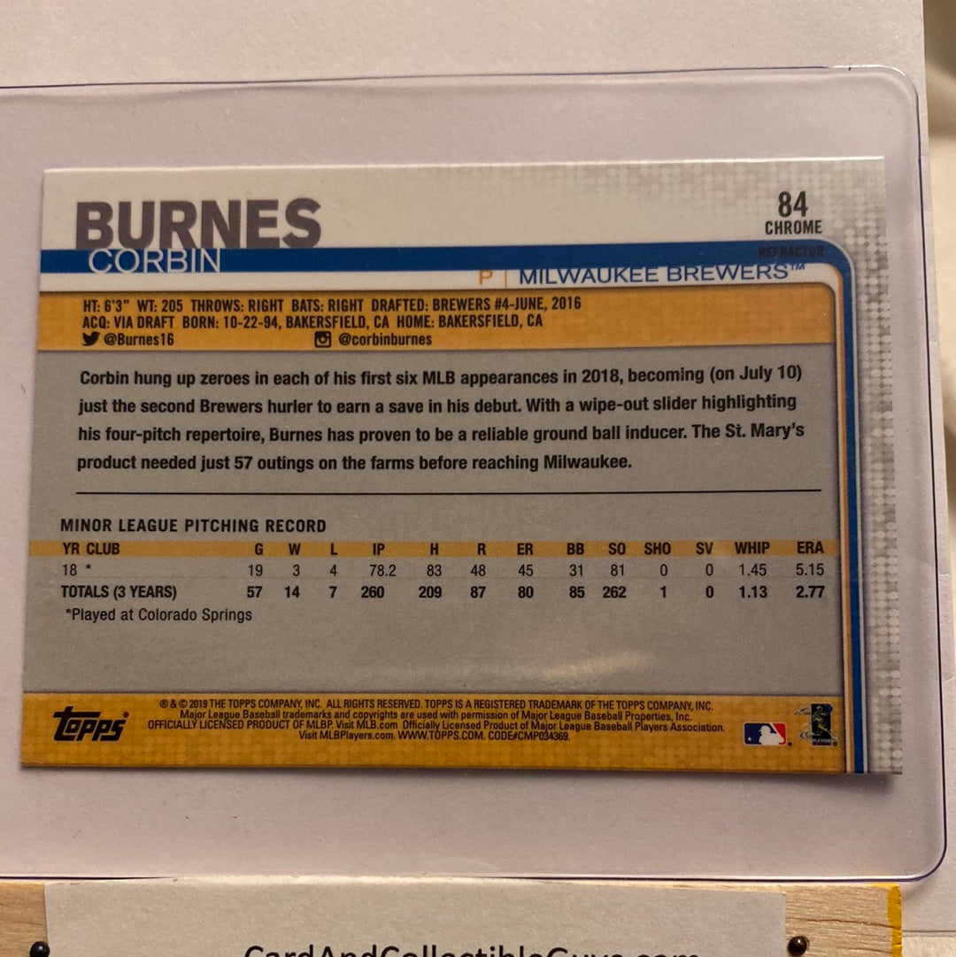 2019 Topps Chrome Sepia Refractor Corbin Burnes trading card