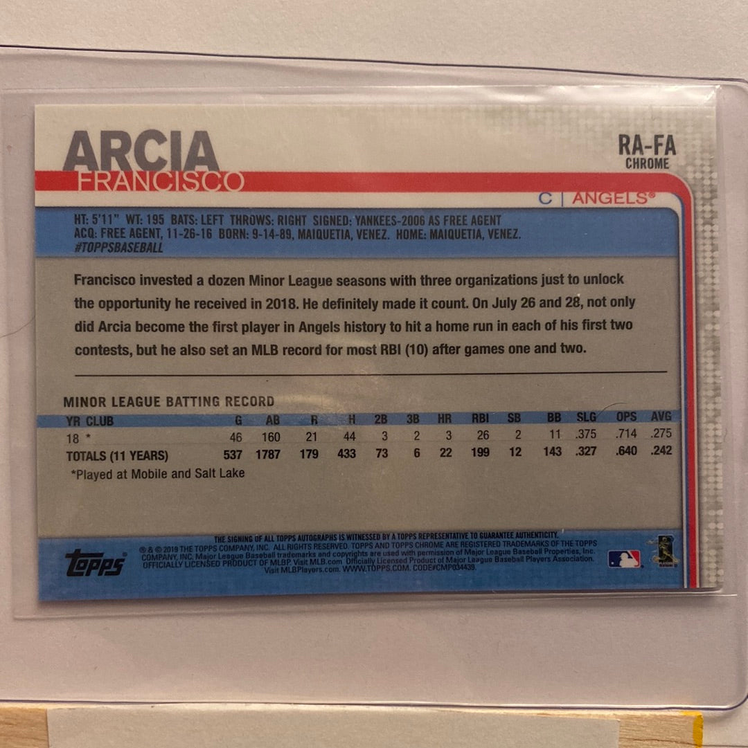 2019 Topps Chrome Francisco Arcia Autographed trading card