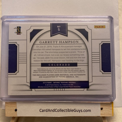 2019 Topps National Treasure Garrett Hampson relic/Auto /99 trading card