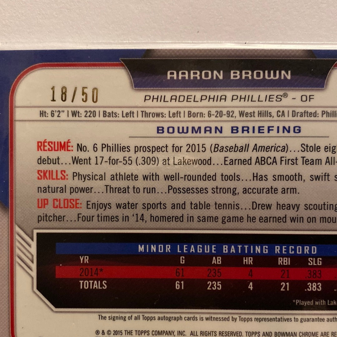 205 Bowman Chrome Aaron Brown Gold Refractor /50 trading card