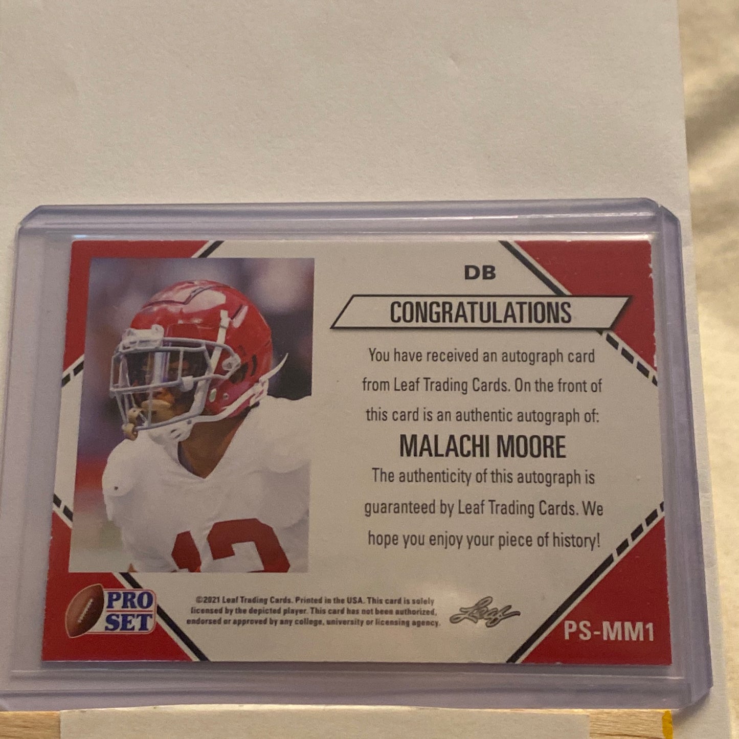 2021 Leaf Pro Set Malachi Moore Autographed trading card