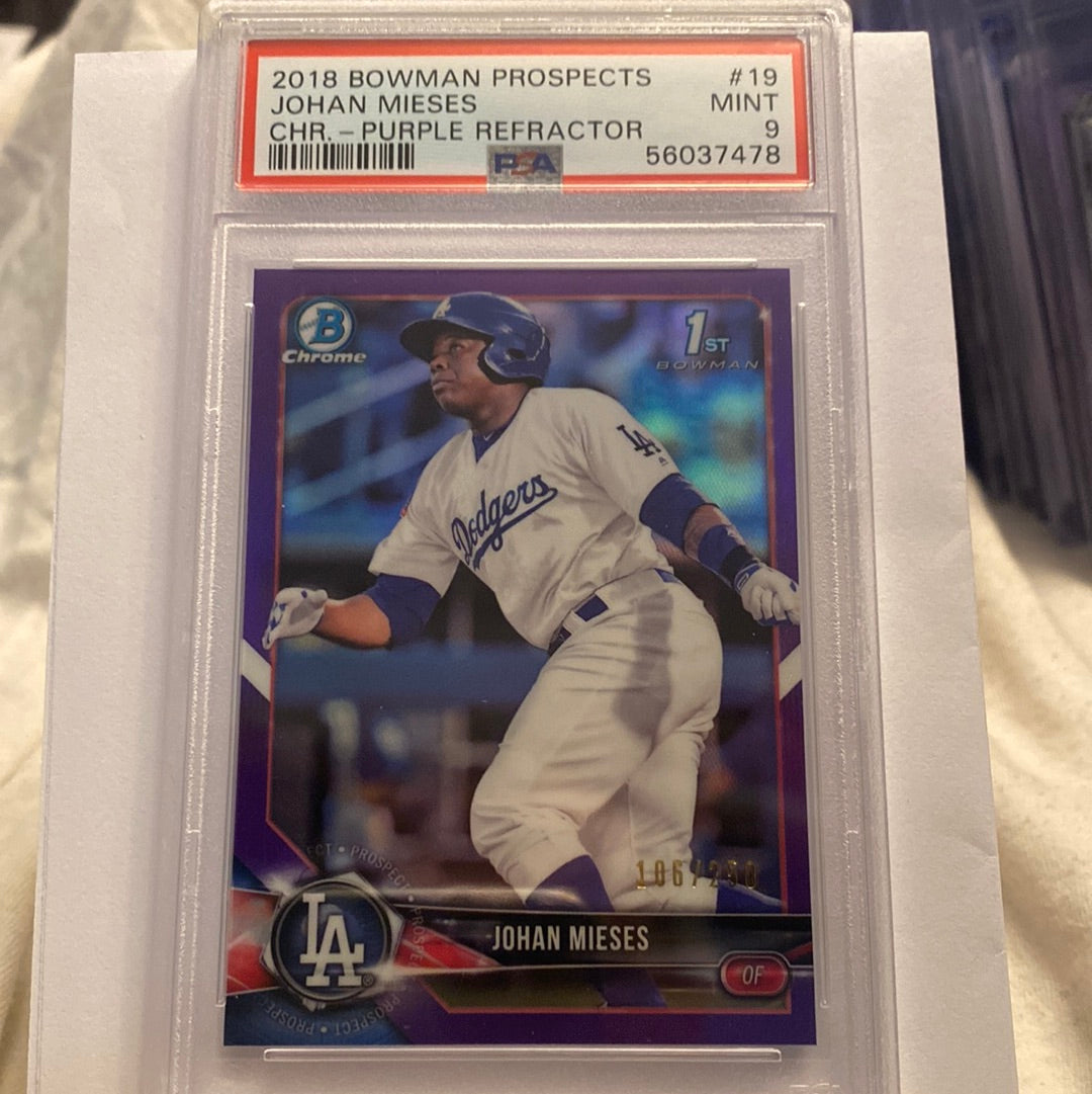 2018 Bowman Chrome Johan Mieses Purple /250 PSA9 trading card