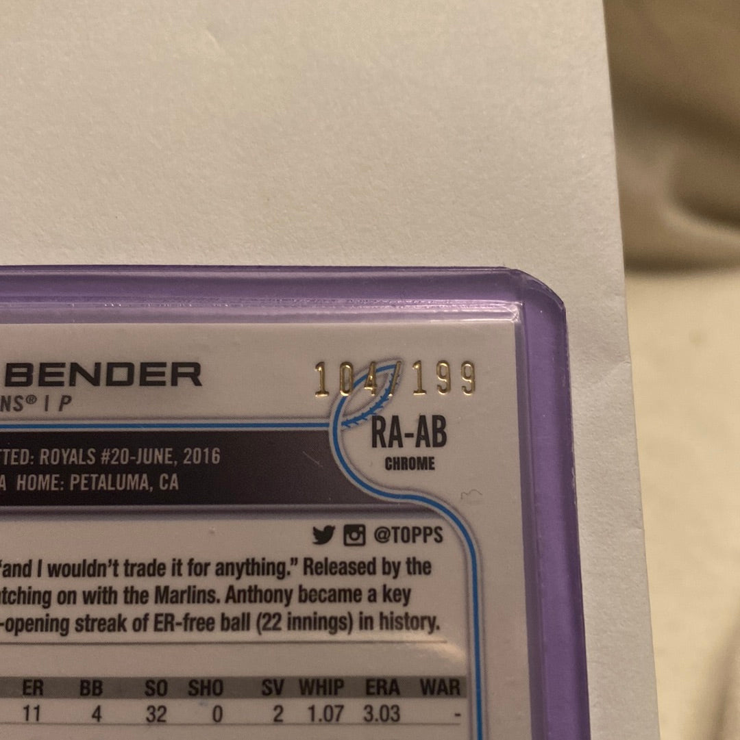 2022 Topps Chrome Anthony Bender Aqua Wave Refractor /199 trading card