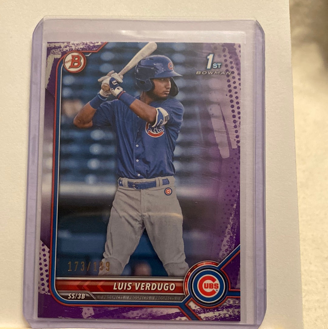 2021 Bowman Prospect Luis Verdugo Purple trading card