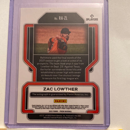 2022 Panini Prizm Zac Lowther Autographed trading card