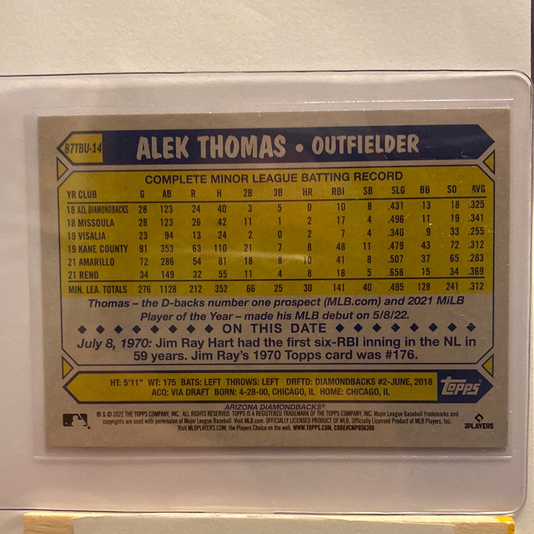 2022 Topps Updated Alek Thomas ‘87 parallel trading card