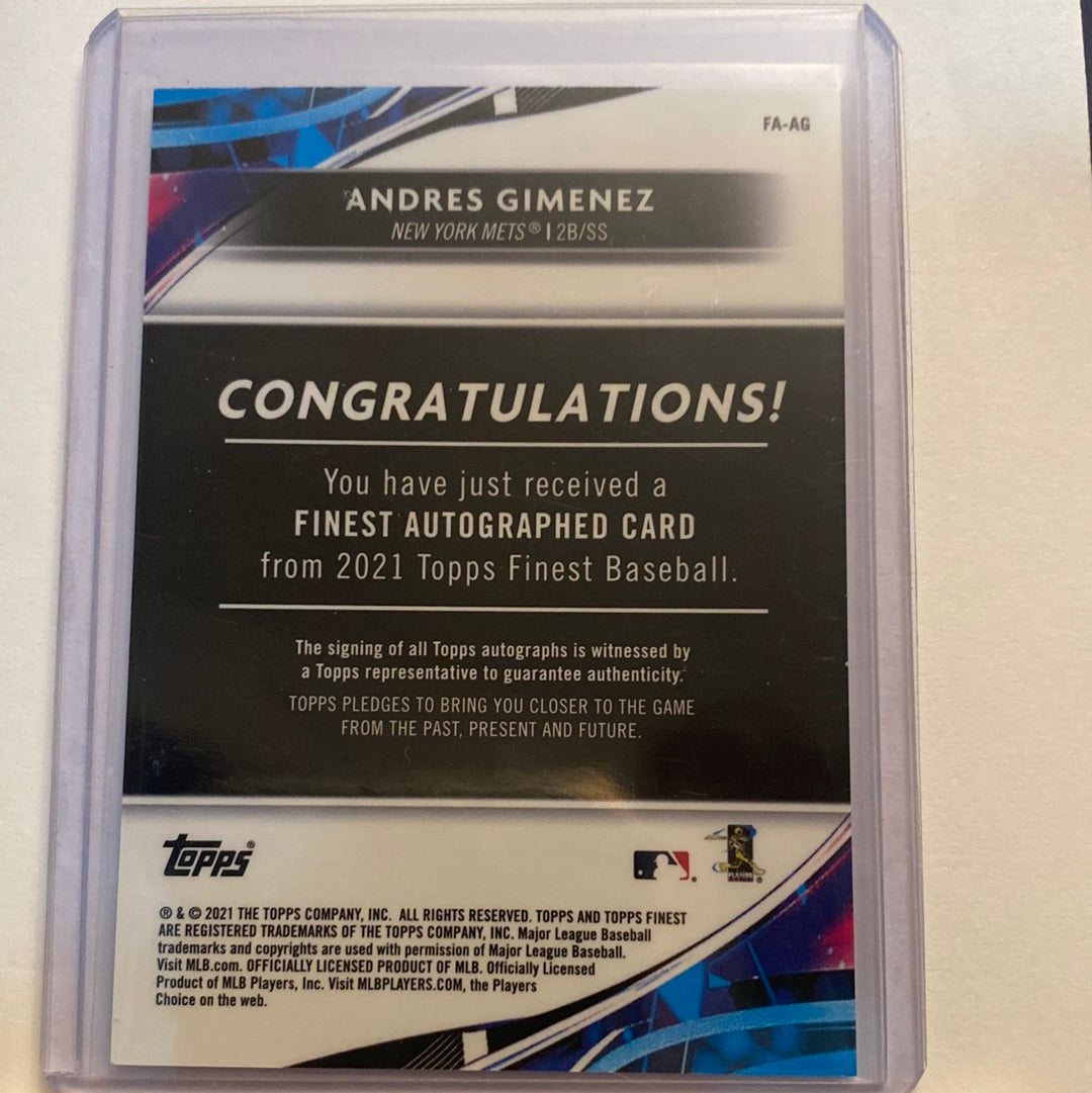 2021 Topps Finest Andres Gimenez Autographed refractor trading card