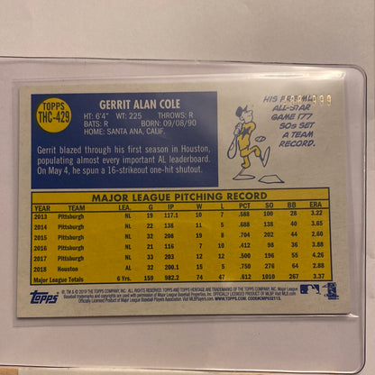 2019 Topps Heritage Hammered Chrome Gerrit Cole /999 trading card