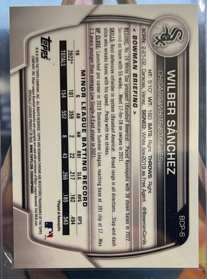 2023 Bowman Baseball Wilber Sanchez Chrome Trading Cards