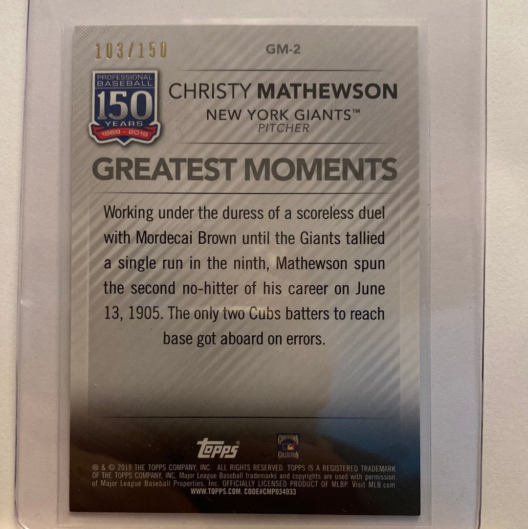 2019 Topps Christy Mathewson Gold foil /150 trading card