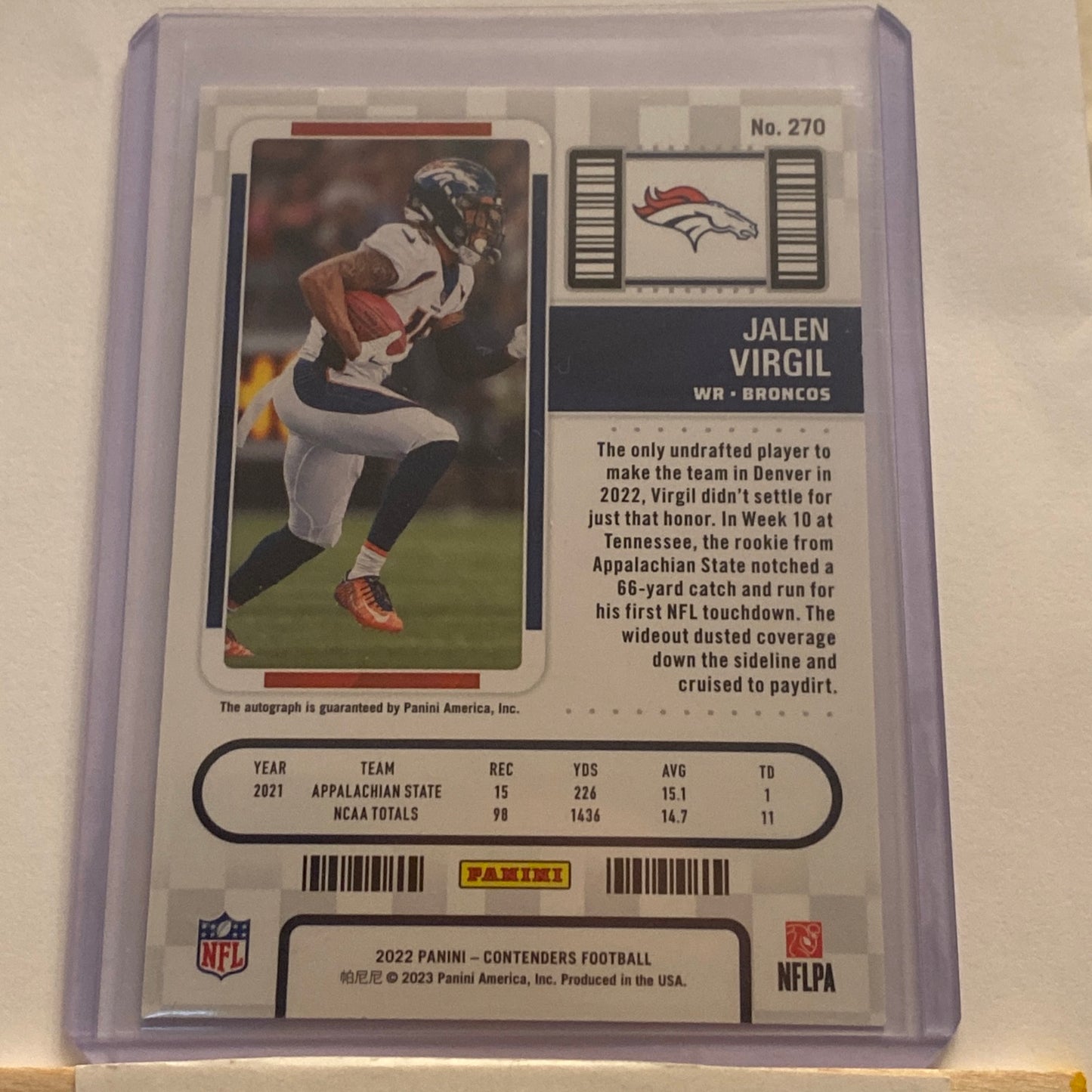 2022 Panini Contenders Jalen Virgil Autographed trading card