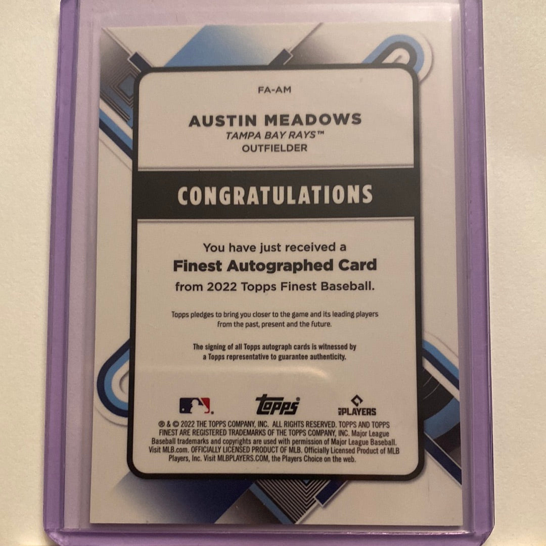 2022 Topps Finest Austin Meadows Autographed Green Wave /99 trading card