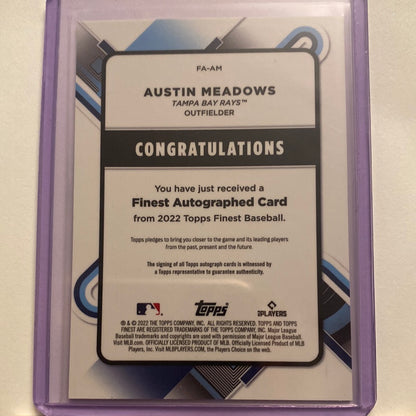 2022 Topps Finest Austin Meadows Autographed Green Wave /99 trading card