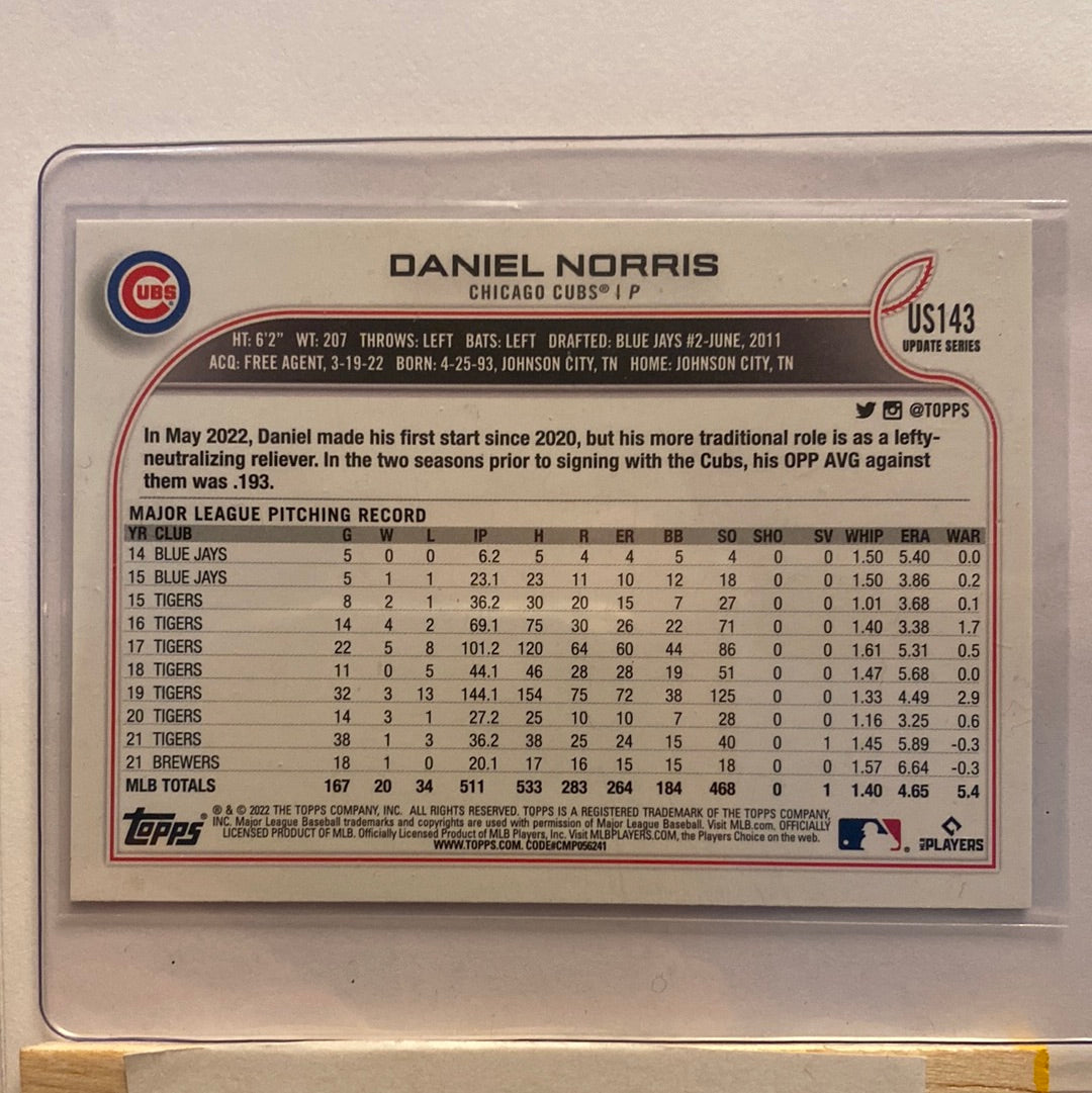 2022 Topps Updated Daniel Norris Blue parallel trading card