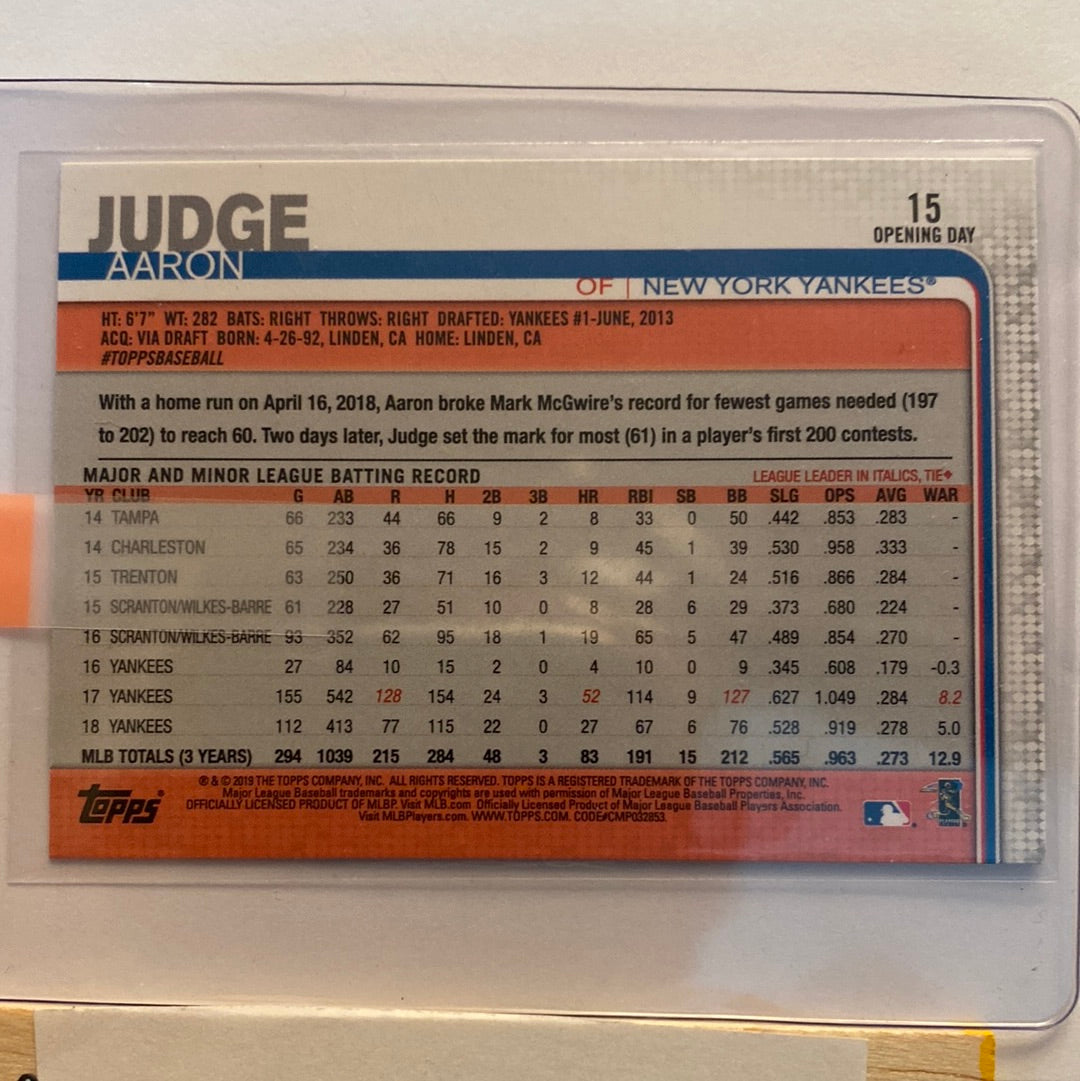 2019 Topps Opening Day Aaron Judge Blue trading card