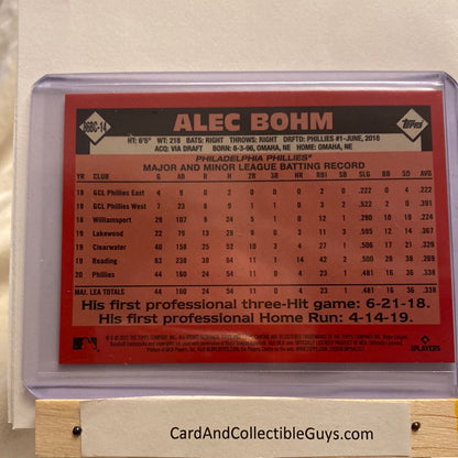 2021 Topps Chrome Alec Bohm ‘86 refractor trading card