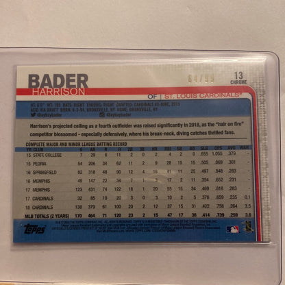 2019 Topps Chrome Harrison Bader Green Refractor /99 trading card