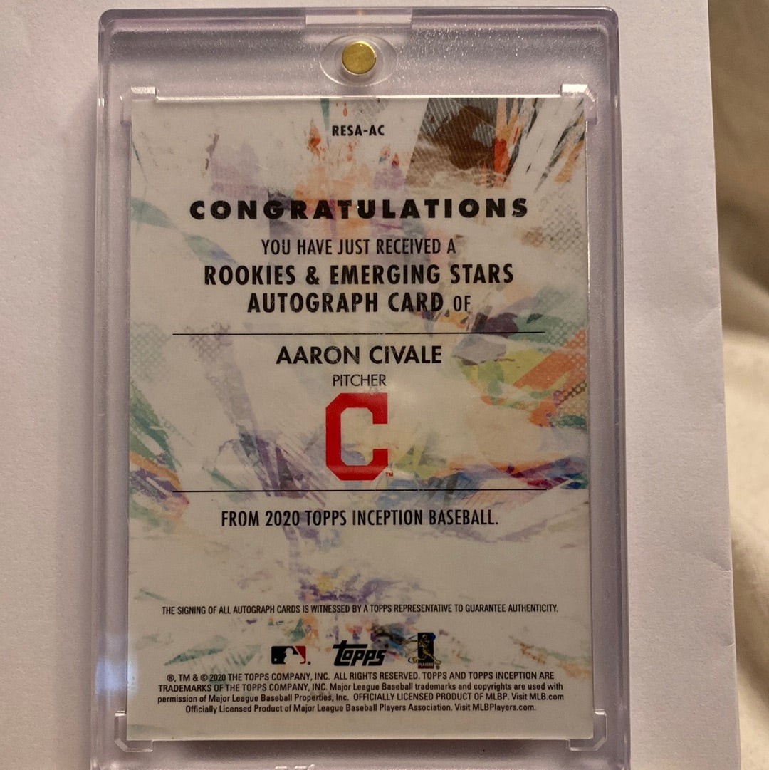 2020 Topps Inception Aaron Civale Red /75 Autographed trading card