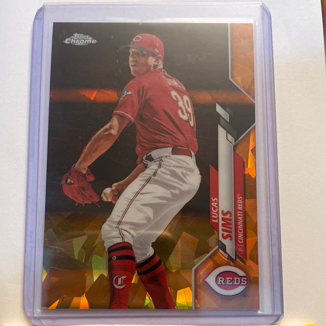 2020 Topps Chrome Sapphire Lucas Sims Orange trading card