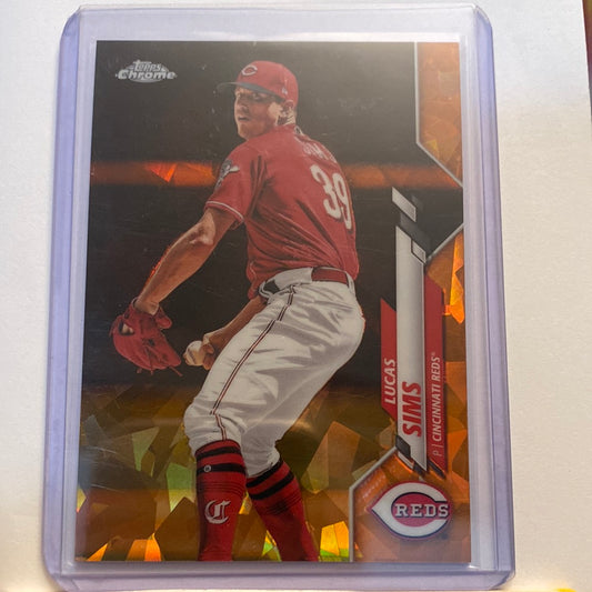 2020 Topps Chrome Sapphire Lucas Sims Orange trading card