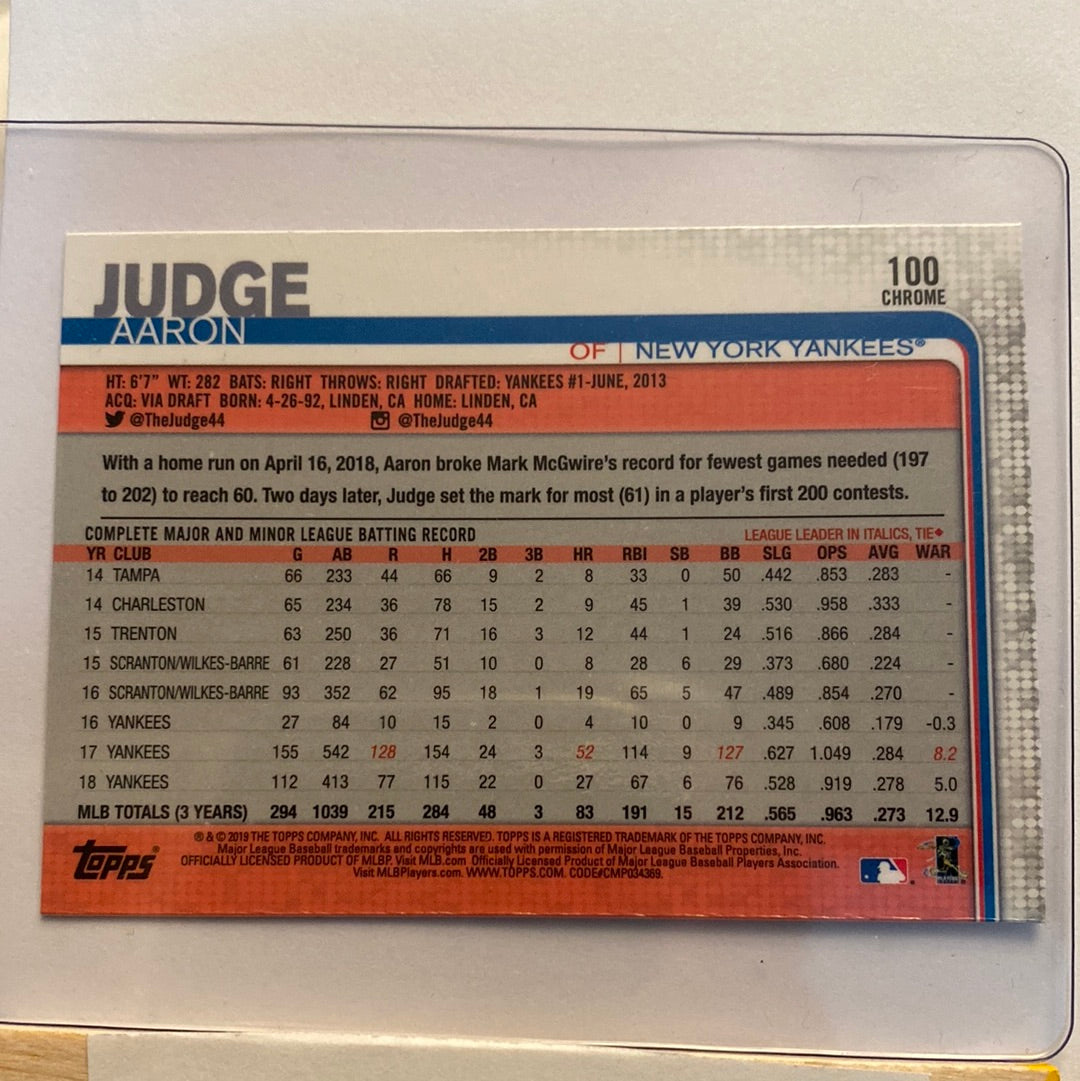 2019 Topps Chrome Aaron Judge trading card