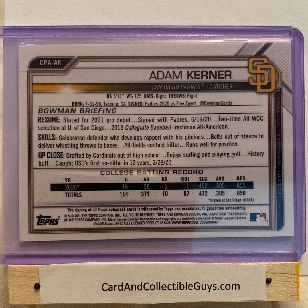 2021 Bowman Chrome Adam Kerner Autographed trading card