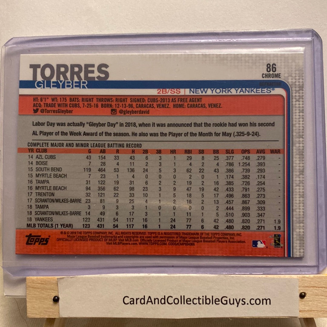 2019 Topps Chrome Gleyber Torres Sepia trading card