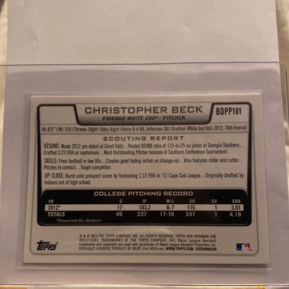 2013 Bowman Baseball Christopher Beck Autographed trading card