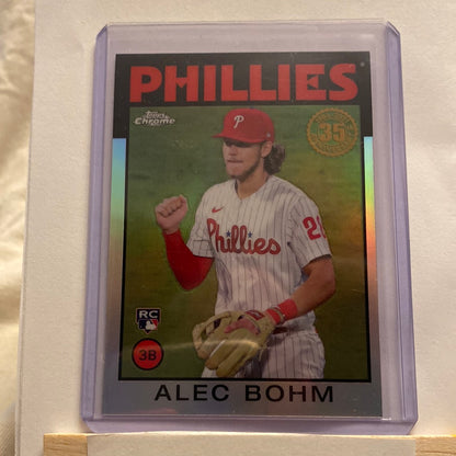 2021 Topps Chrome Alec Bohm ‘86 refractor trading card