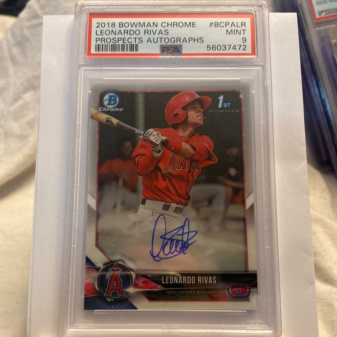 2018 Bowman Chrome Leonardo Rivas Autographed PSA9 trading card